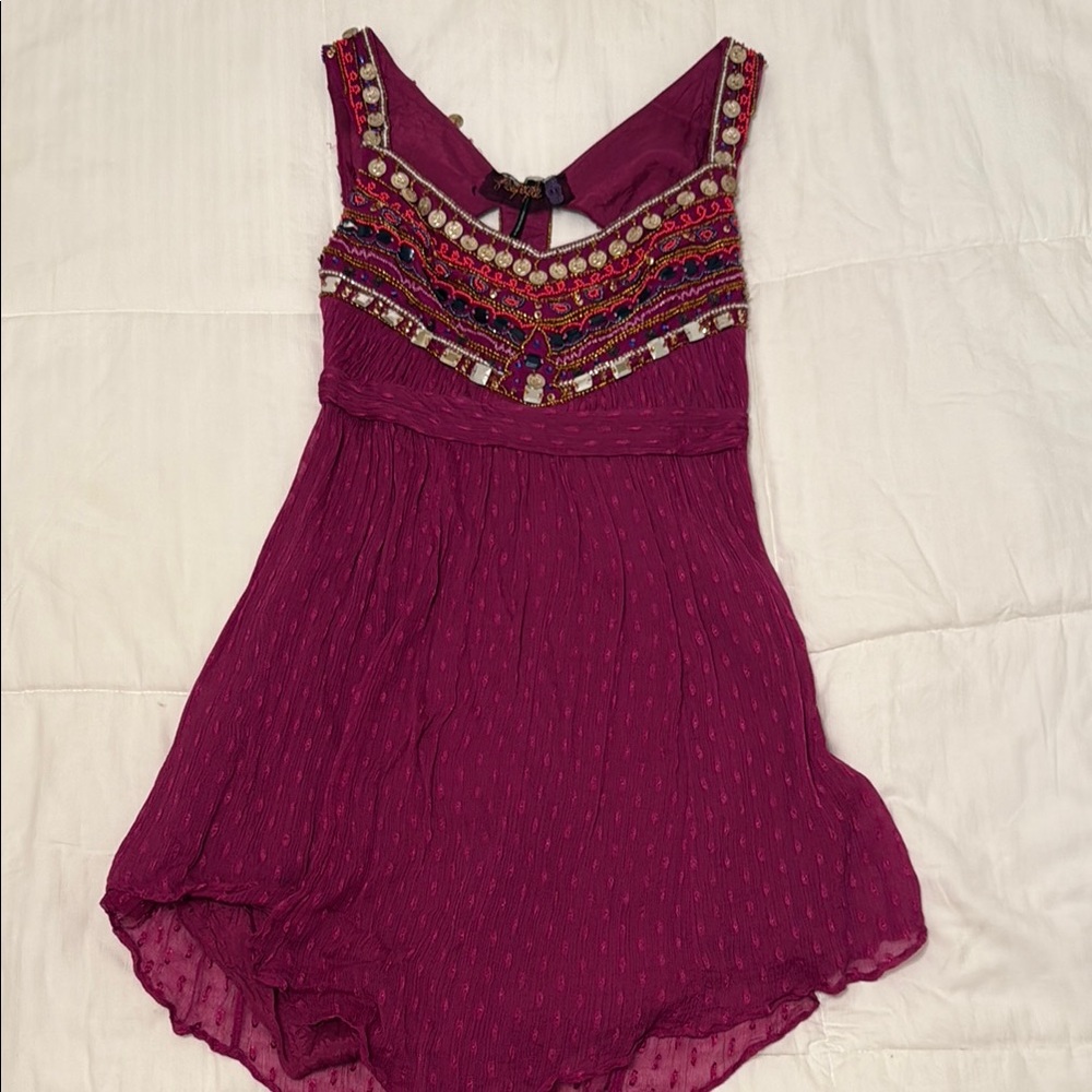 Free People Burgundy Embellished Dress
